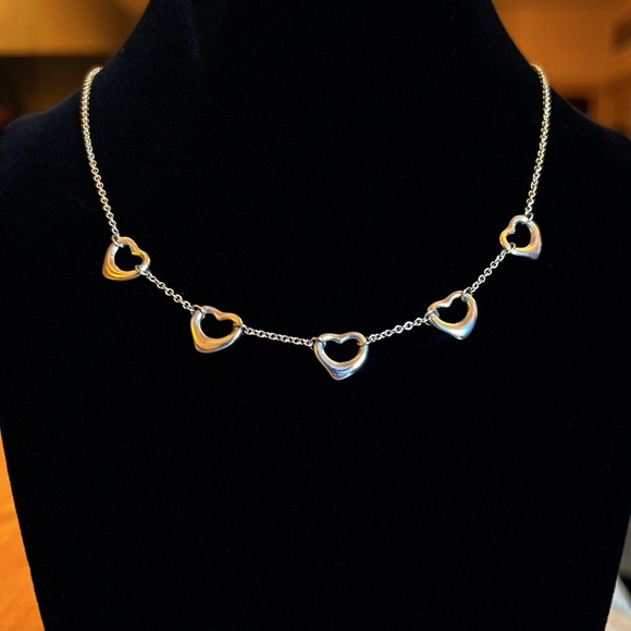 Tiffany & Co Sterling Silver Elsa Peretti Five Open Heart Necklace - Picture 2 of 7